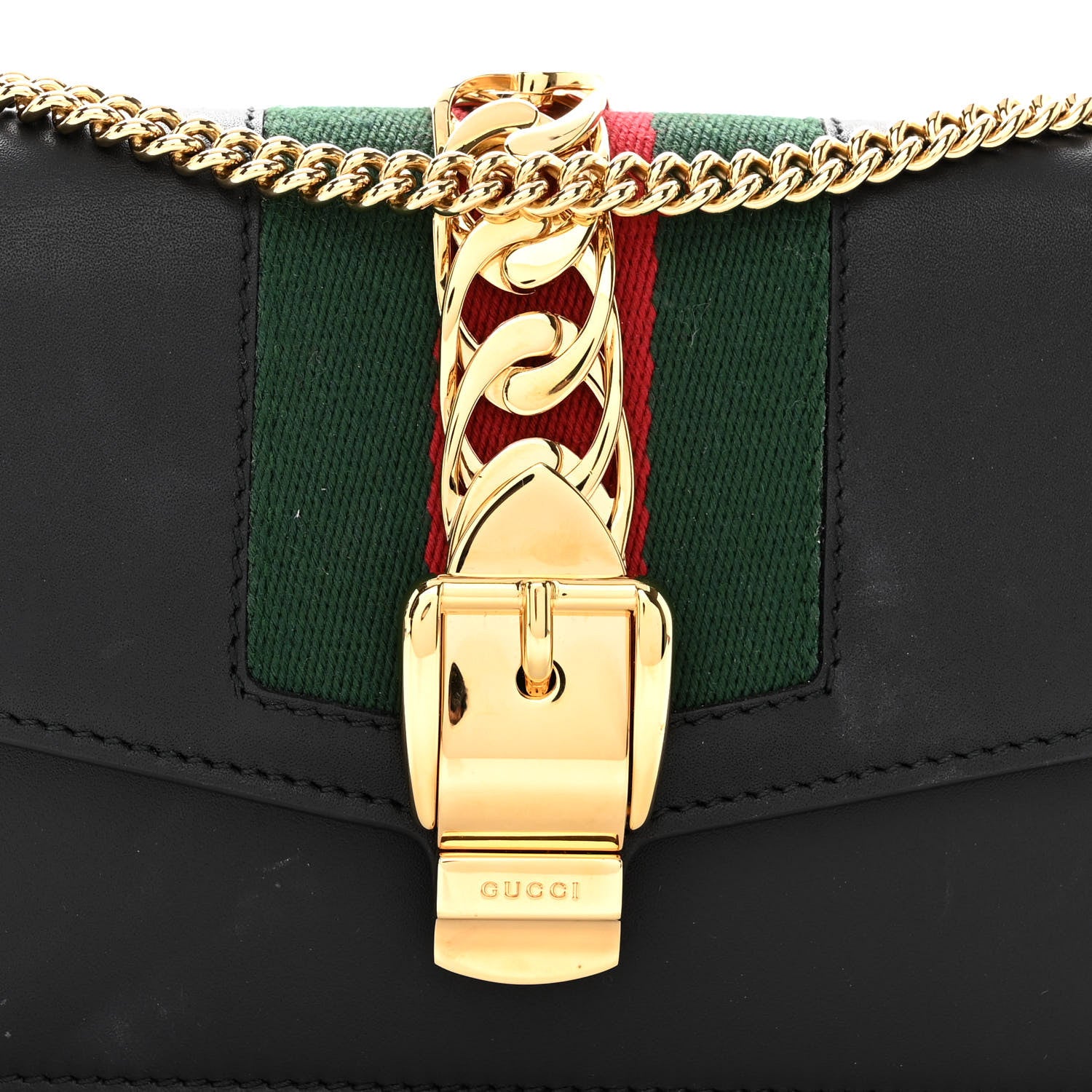 Gucci Calfskin Super Mini Sylvie Chain Shoulder Bag Black 8 of 10