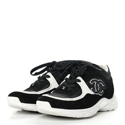 Chanel Nylon Calfskin Suede CC Womens Sneakers 38 Black White 3 of 8