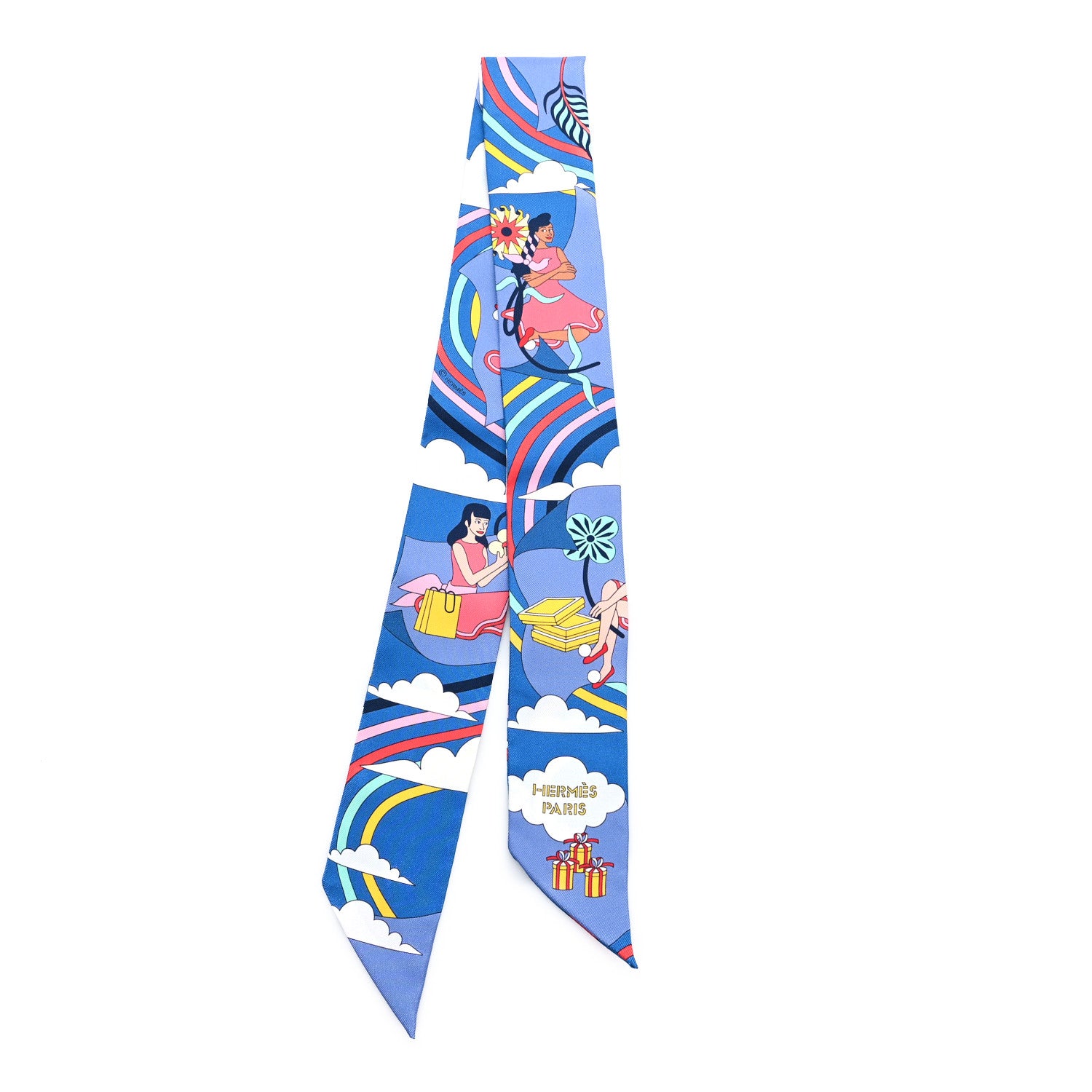 Hermes Silk Carres Volants Twilly Bleu Jaune Vif Multicolor 2 of 3