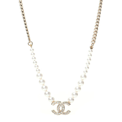 Chanel Pearl Crystal Chain CC Necklace Gold 1 of 6
