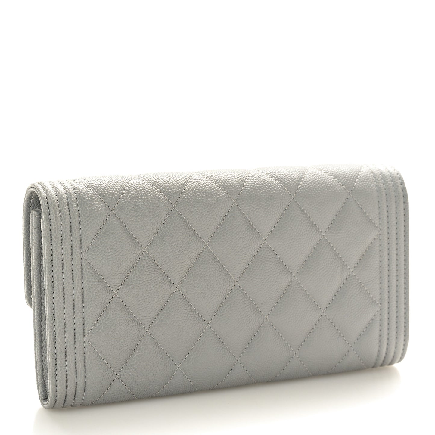 Caviar Quilted Large Boy Gusset Flap Wallet Grey