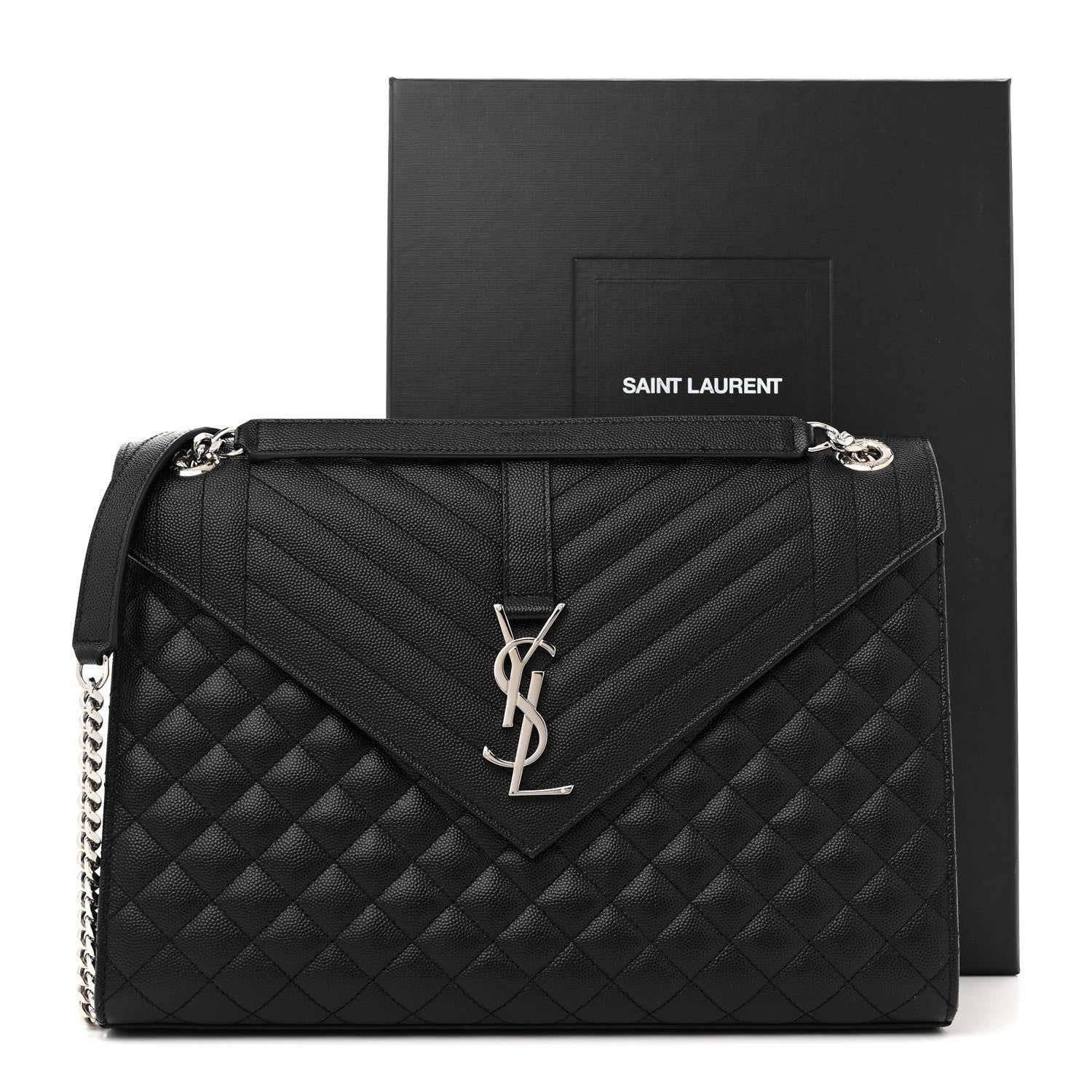 Saint Laurent Grain De Poudre Textured Mixed Matelasse Large Triquilt Monogram Satchel Black 11 of 11