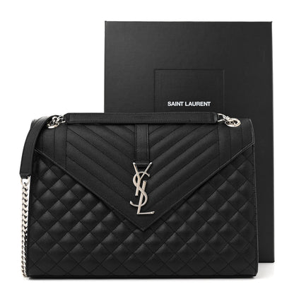Saint Laurent Grain De Poudre Textured Mixed Matelasse Large Triquilt Monogram Satchel Black 11 of 11