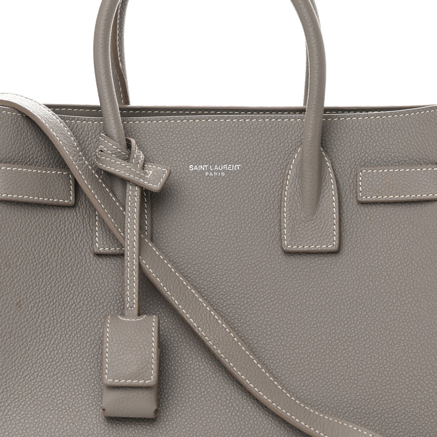 Grained Calfskin Topstich Baby Sac De Jour Fog