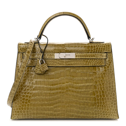 Hermes Shiny Porosus Crocodile Kelly Sellier 32 Vert Anis 1 of 10