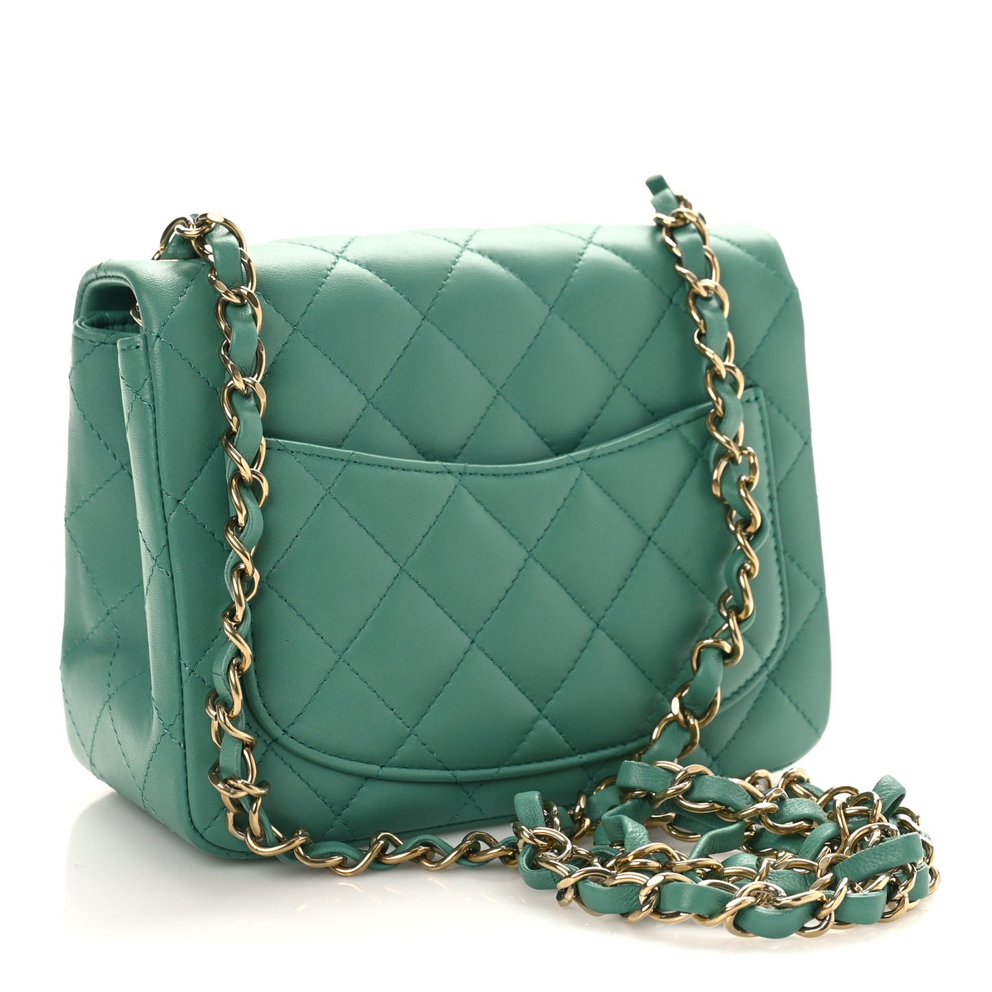 Lambskin Quilted Mini Square Flap Green