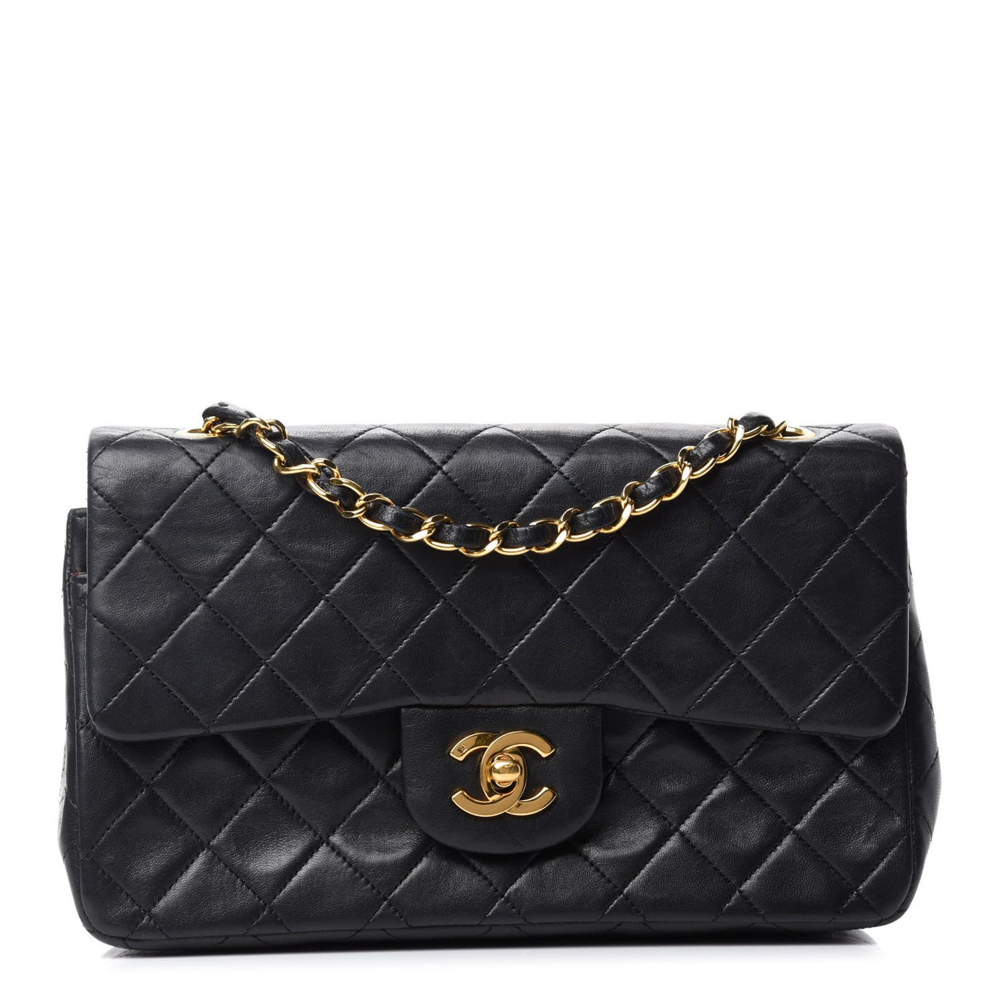 Lambskin Quilted Small Double Flap Black