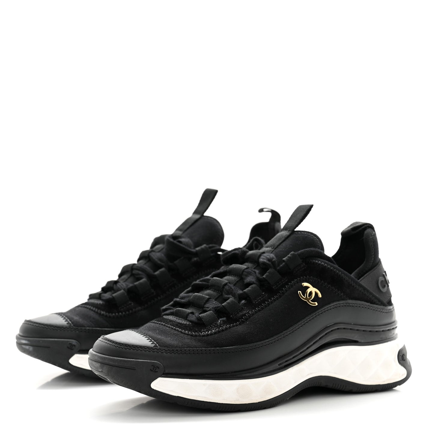 Velvet Calfskin Mixed Fibers CC Sneakers 37 Black