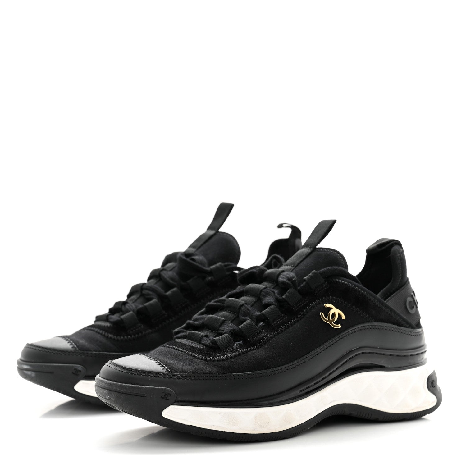 Chanel Velvet Calfskin Mixed Fibers CC Sneakers 37 Black 3 of 23