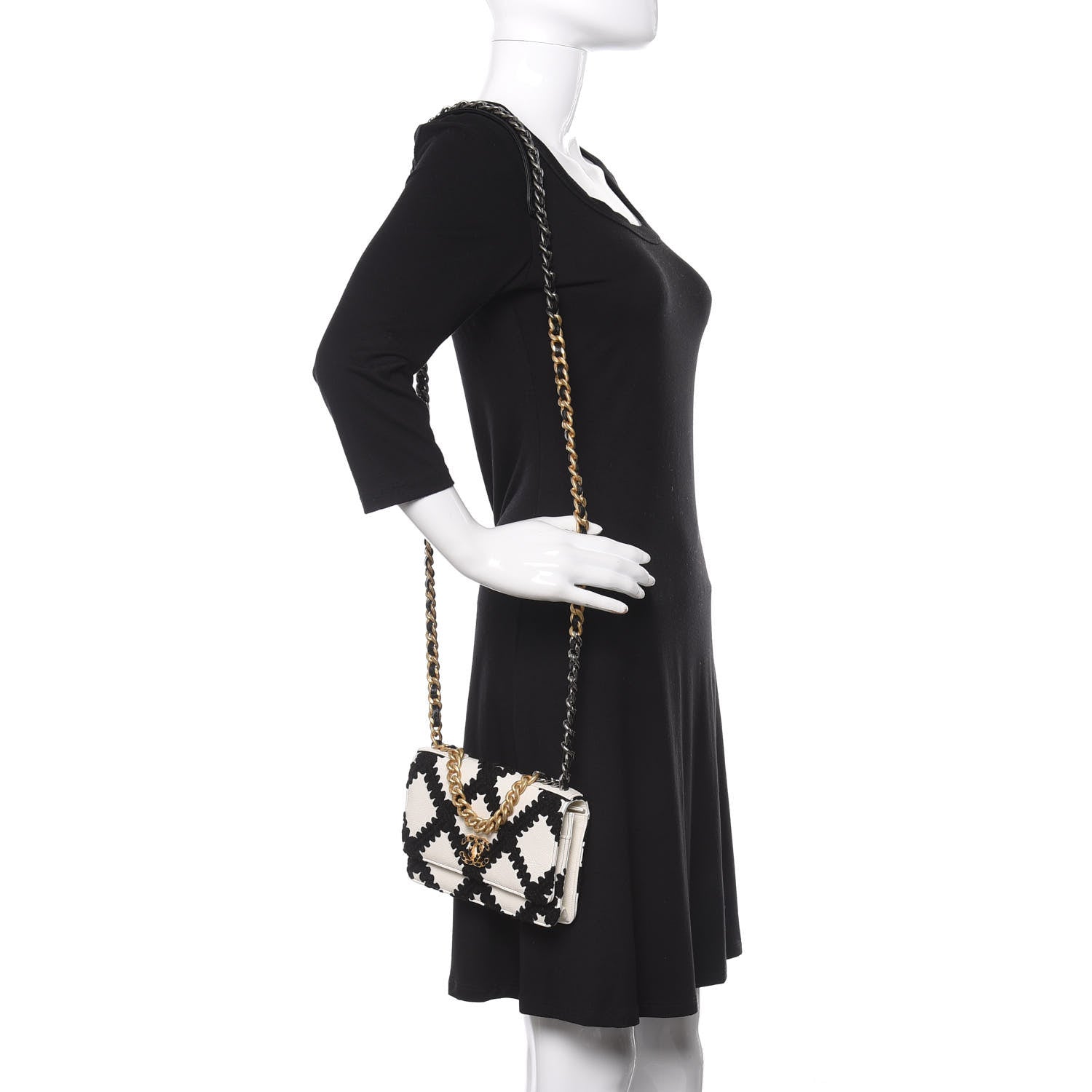 Chanel Calfskin Crochet 19 Wallet On Chain WOC White Black 2 of 12