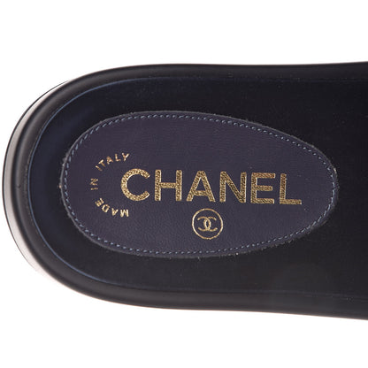 Chanel Satin Chain Flat Sandals 37 Marine 7 of 9