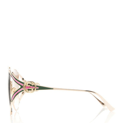 Gucci Metal Oversized Round Frame GG0225S Sunglasses Green Pink 3 of 8