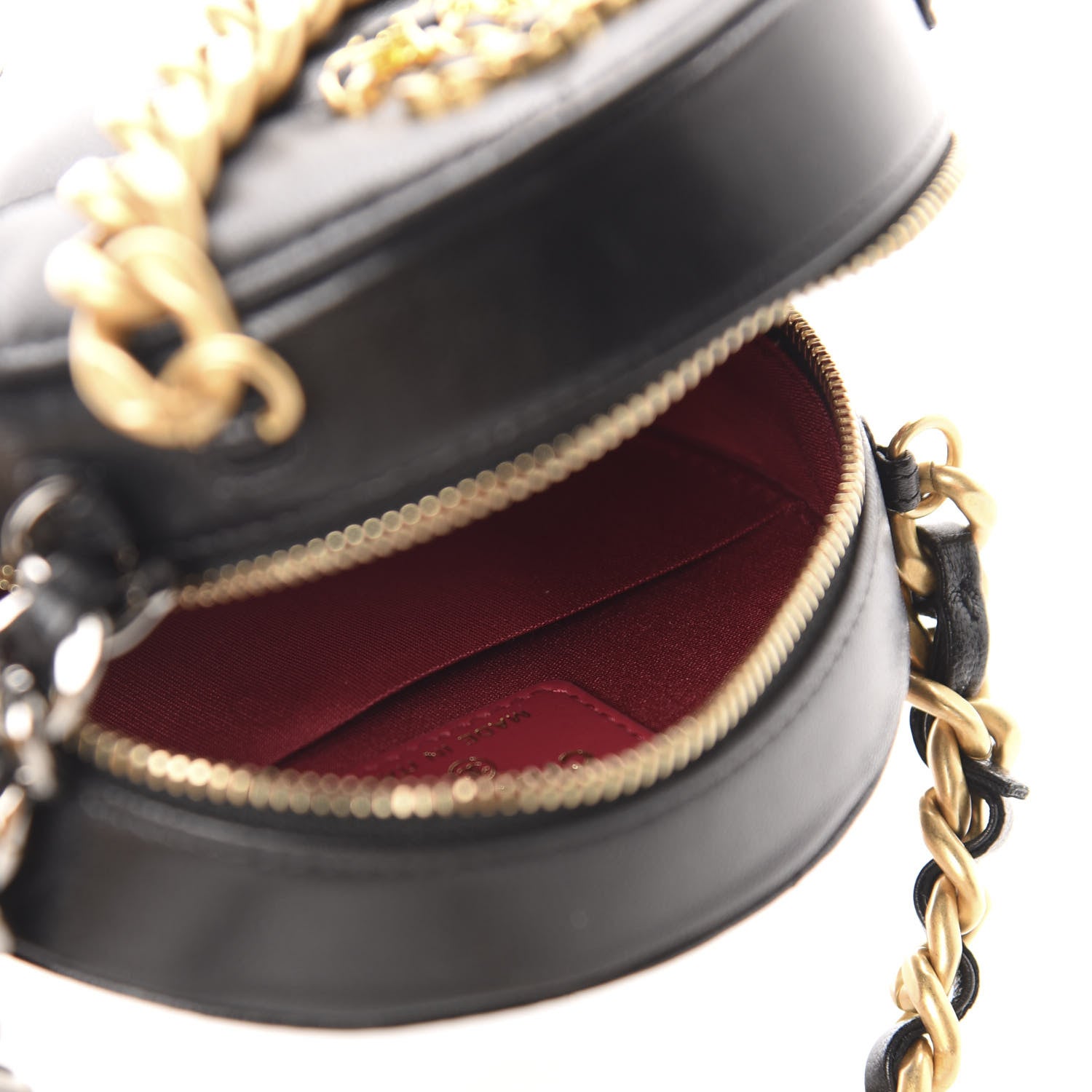 Chanel Shiny Goatskin Quilted 19 Round Clutch With Chain Black 5 of 11