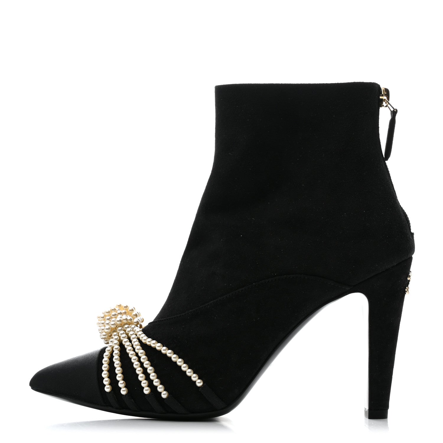 Chanel Suede Calfskin Pearl Cap Toe Short Boots 37 Black 1 of 9