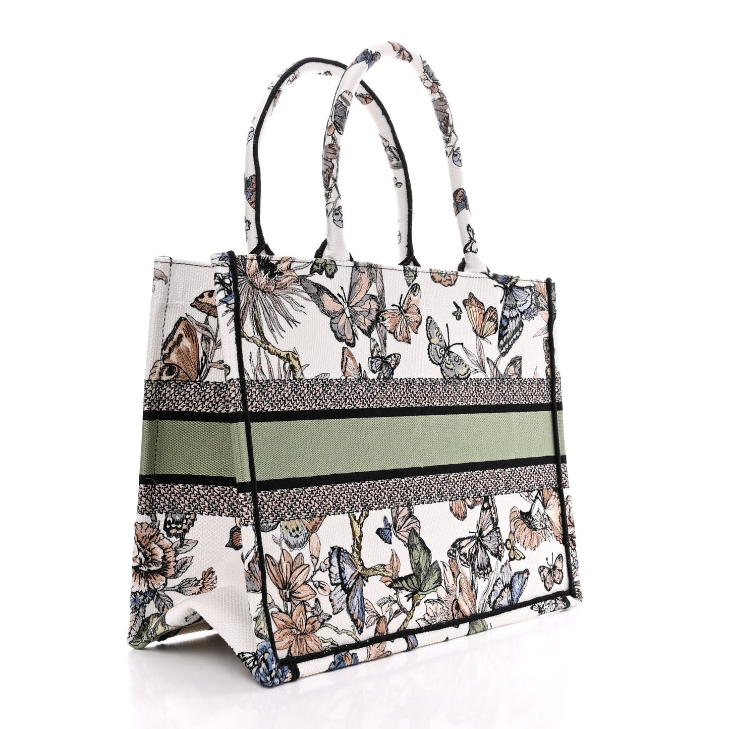 Canvas Embroidered Toile de Jouy Mexico Medium Book Tote White Multicolor