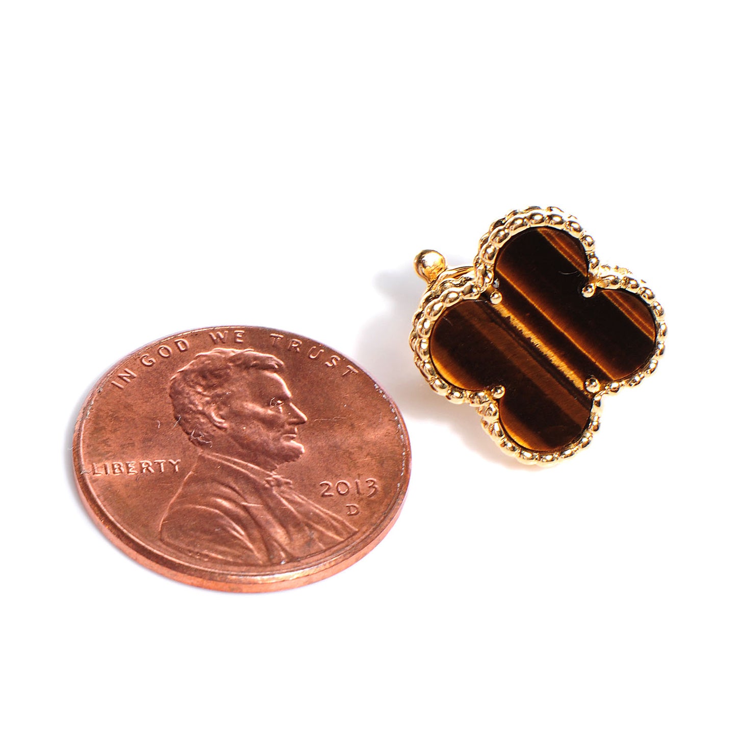 18K Yellow Gold Tiger's Eye Vintage Alhambra Earrings