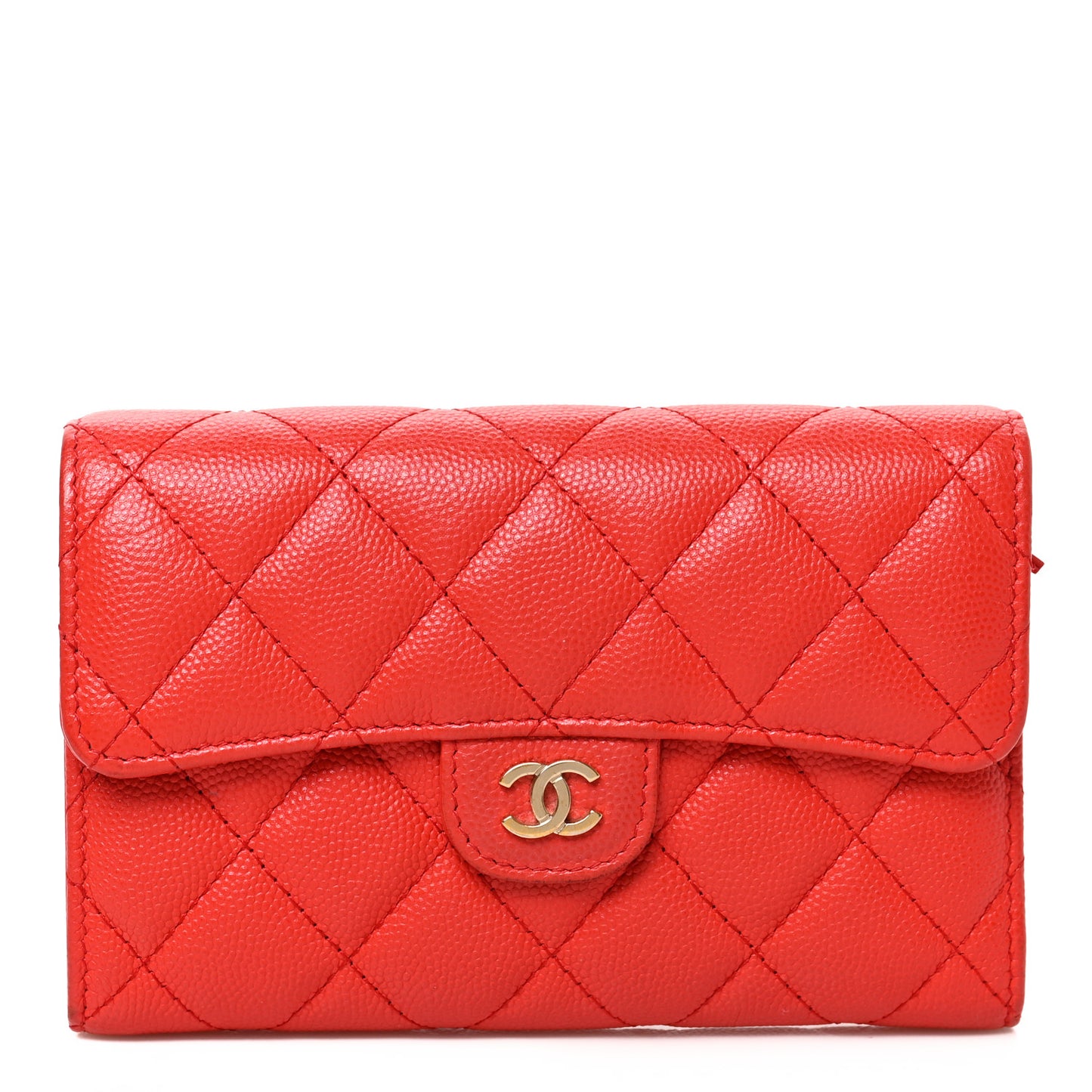 Caviar Quilted Medium Flap Wallet Red