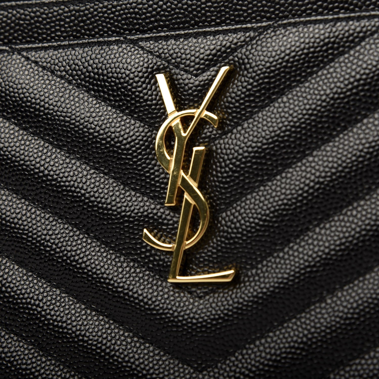 Saint Laurent Grain De Poudre Chevron Monogram Bill Pouch Black 8 of 8