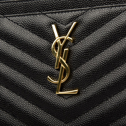 Saint Laurent Grain De Poudre Chevron Monogram Bill Pouch Black 8 of 8