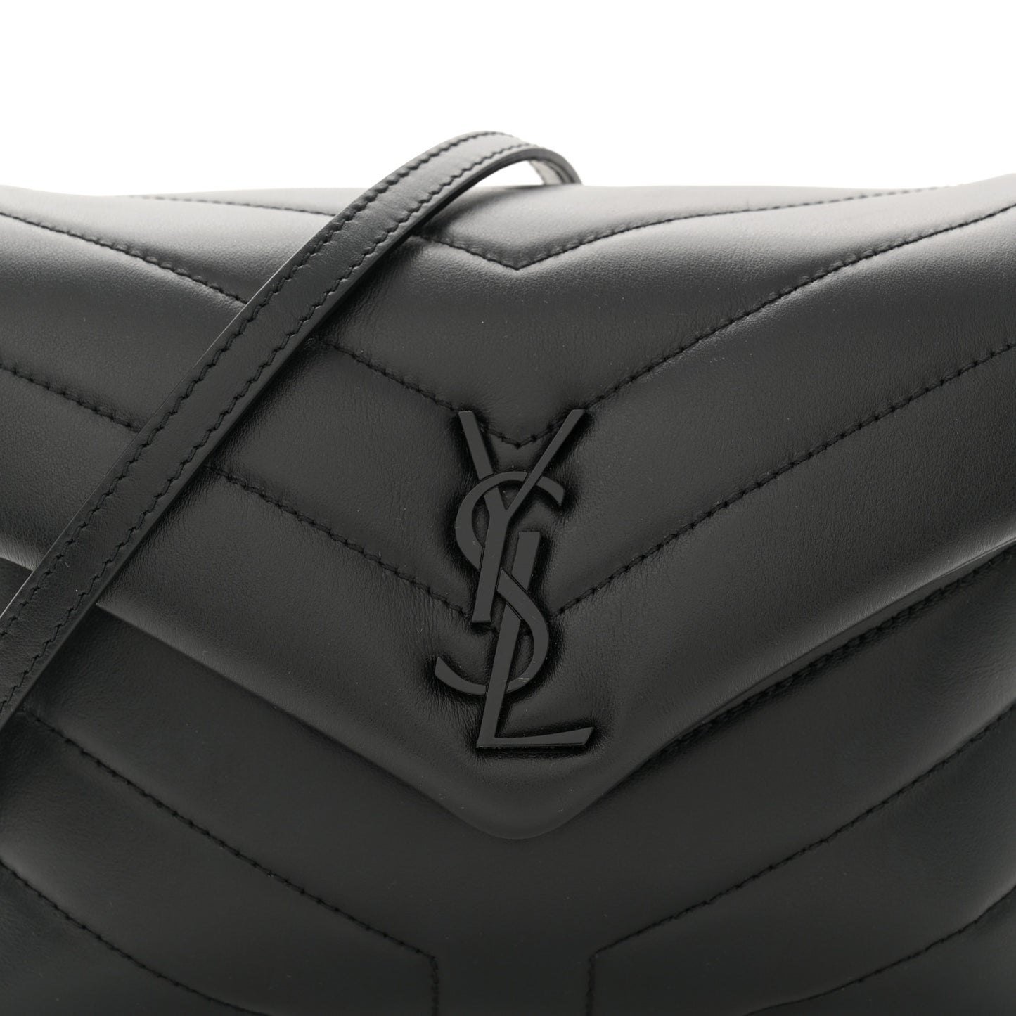 Calfskin Y Quilted Monogram Monochrome Toy Loulou Crossbody Bag Black