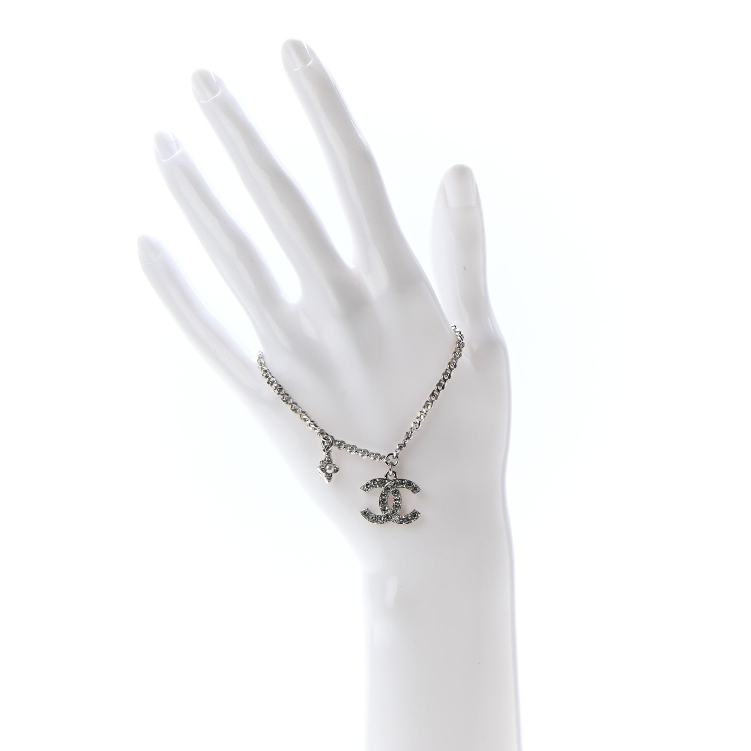 Chanel Pearl Crystal CC Bracelet Silver 2 of 5