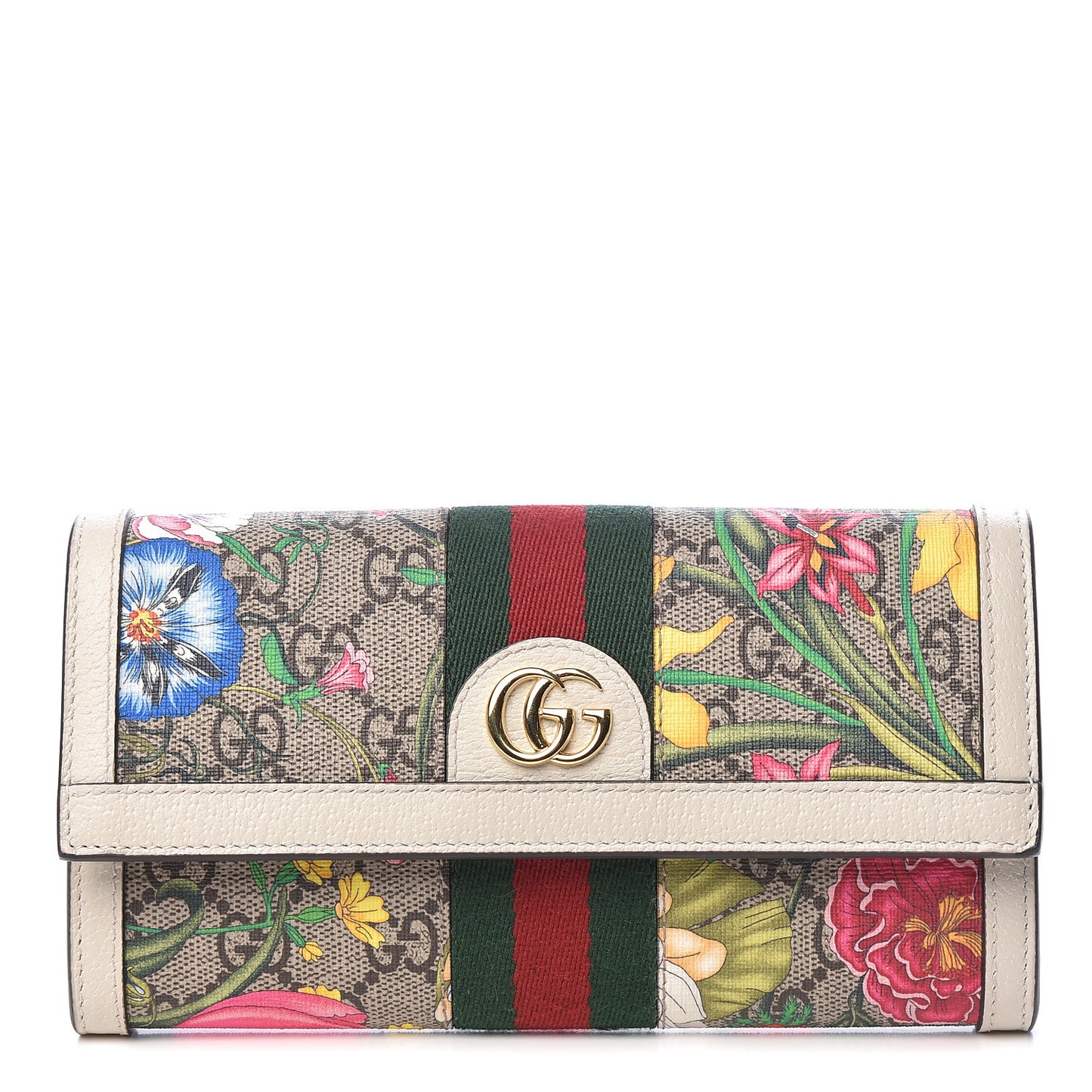 GG Supreme Monogram Flora Web Ophidia Continental Wallet White