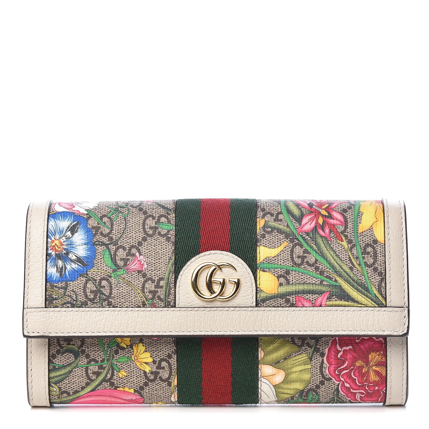 Gucci GG Supreme Monogram Flora Web Ophidia Continental Wallet White 1 of 8