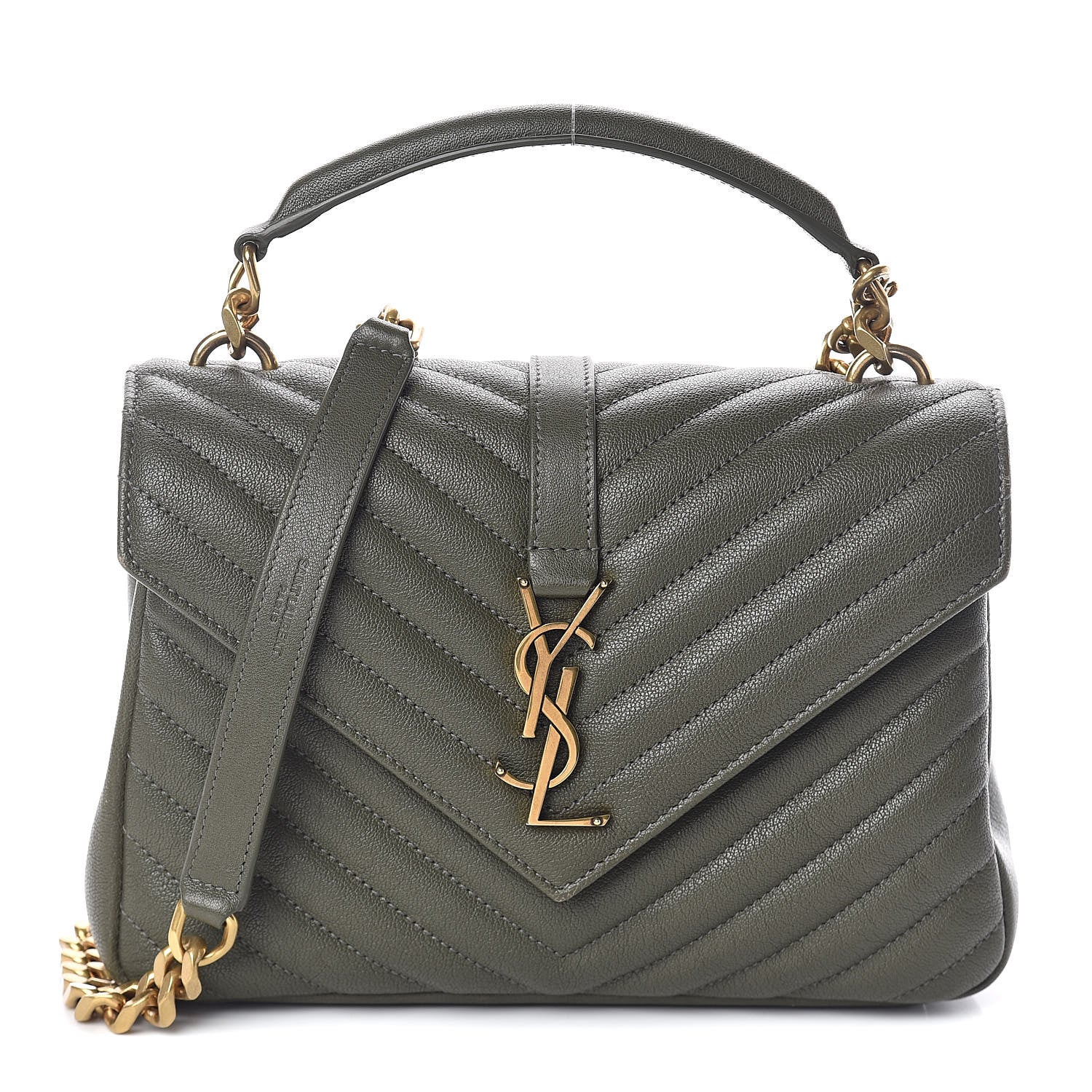 Saint Laurent Sheepskin Matelasse Chevron Monogram Medium College Bag Military Olive 1 of 10