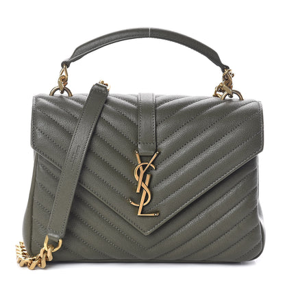 Saint Laurent Sheepskin Matelasse Chevron Monogram Medium College Bag Military Olive 1 of 10