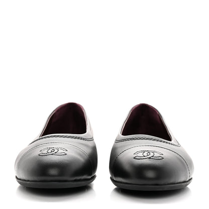 Chanel Lambskin Cap Toe CC Ballerina Flats 40 Black 2 of 15