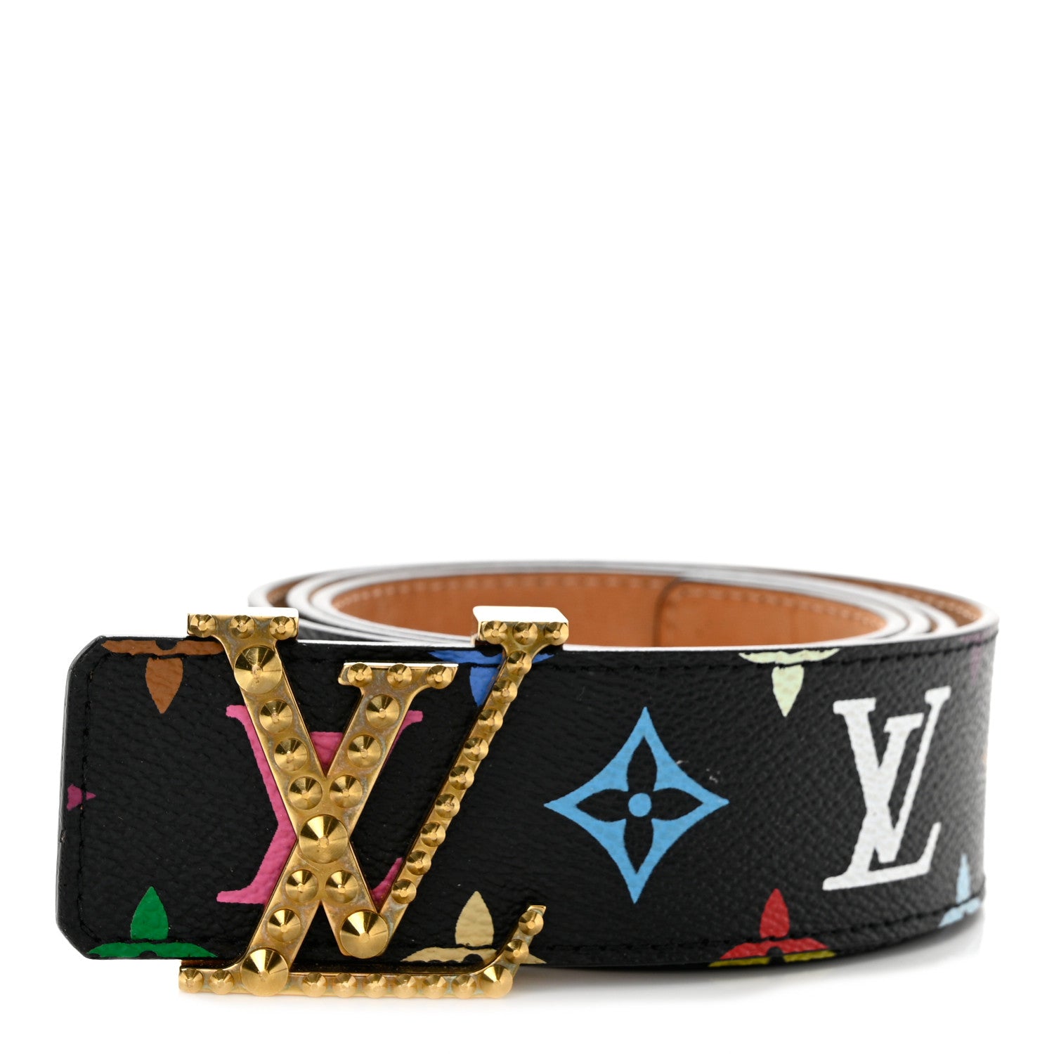 Louis Vuitton Monogram Multicolor Studded LV Initiales Belt 90 36 Black 1 of 6