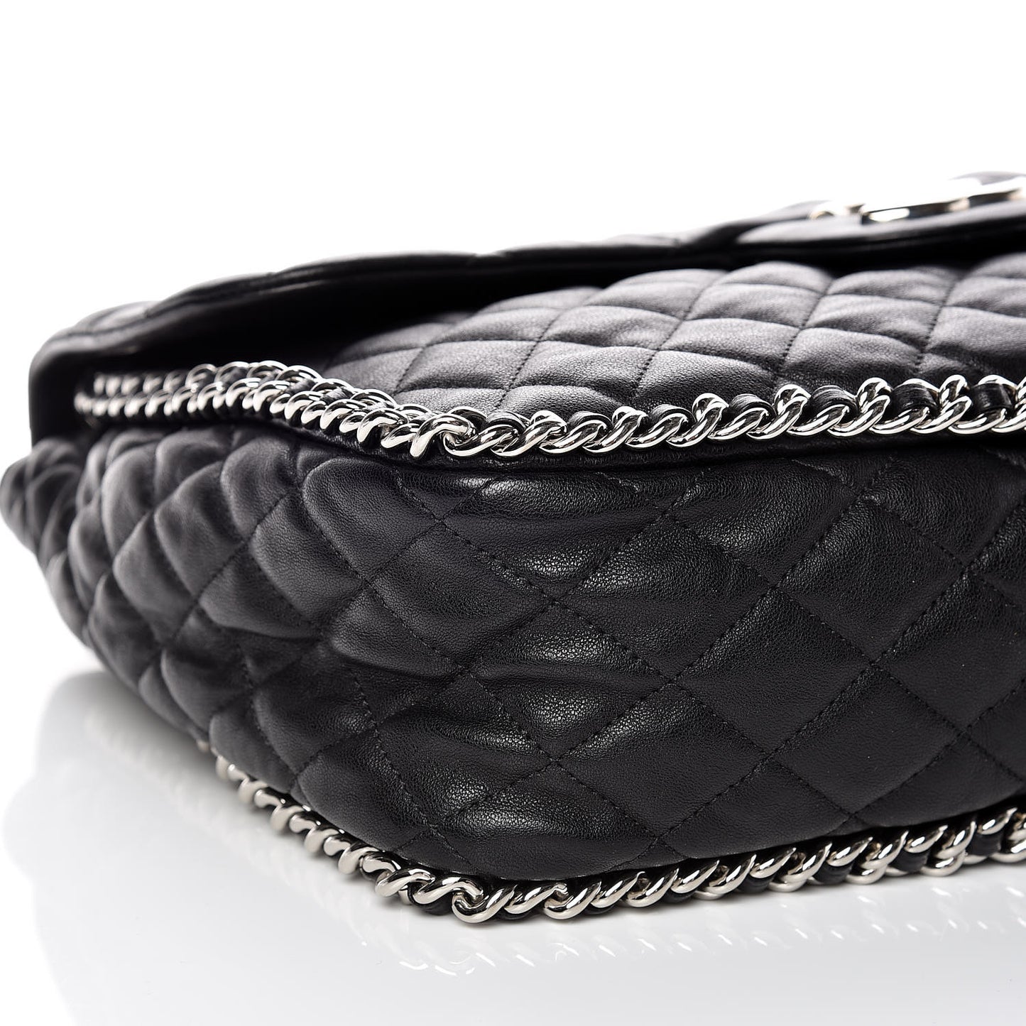 Washed Lambskin Quilted Maxi Chain Around Flap Black