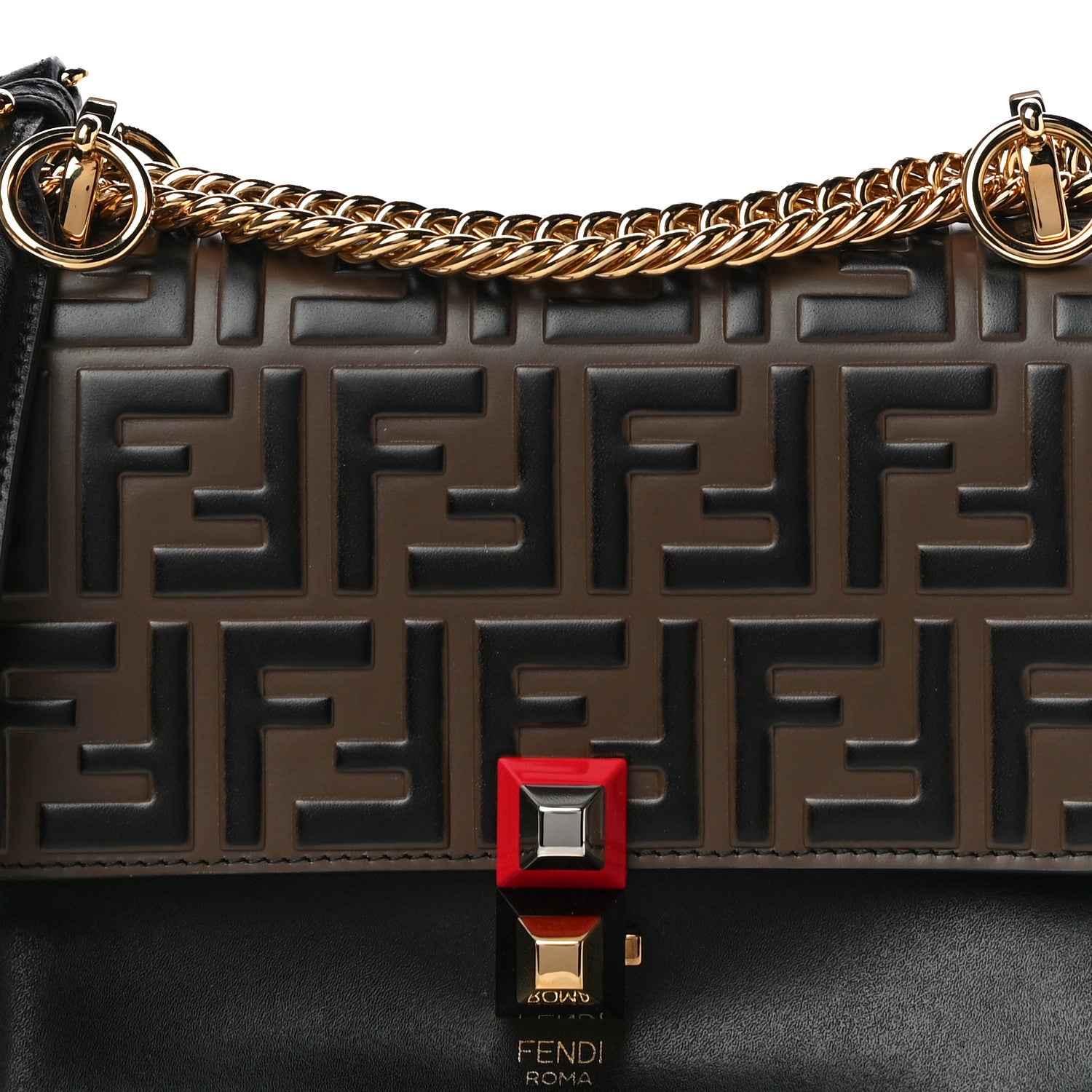 Fendi Vitello Liberty Bi-Color FF 1974 Embossed Small Kan I Shoulder Bag Black Maya 8 of 12