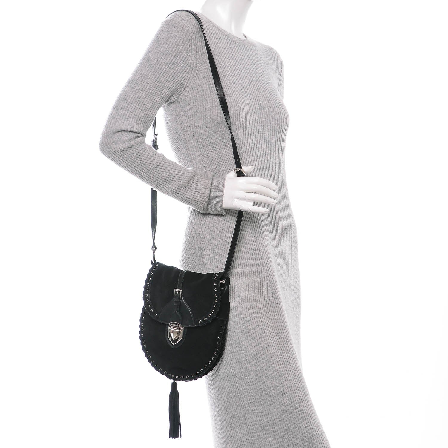 Prada Suede Tassel Crossbody Black 2 of 6