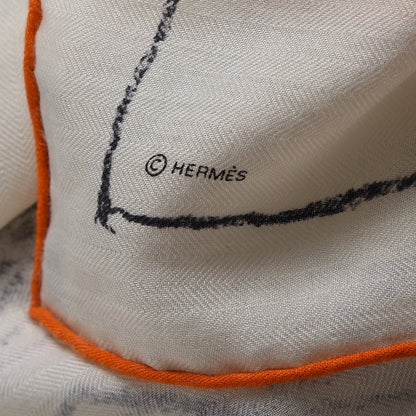 Hermes Cashmere Silk Pirouette au Galop Shawl 140 Blanc Noir Gris 4 of 5