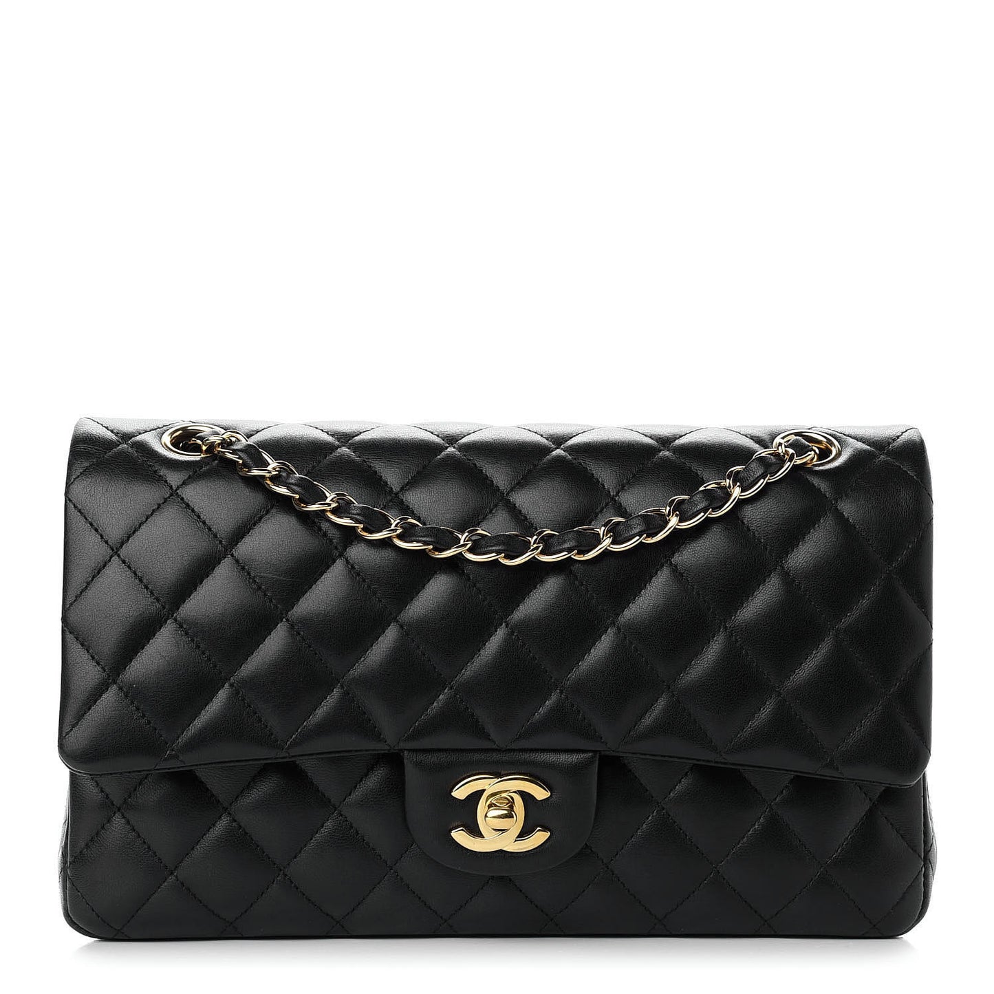 Lambskin Quilted Medium Double Flap Black