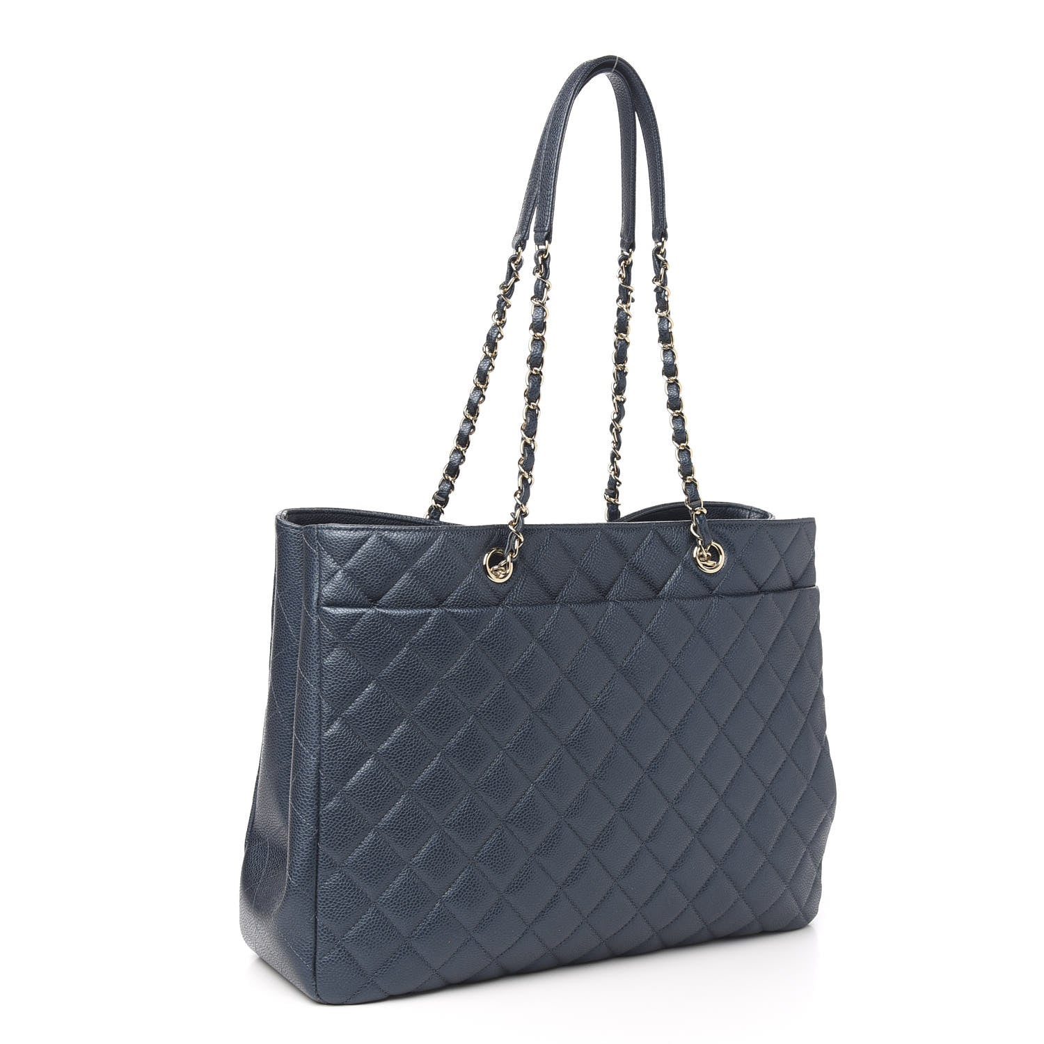 Chanel Metallic Caviar Quilted Large Classic Shopping Tote Dark Blue 2 of 9