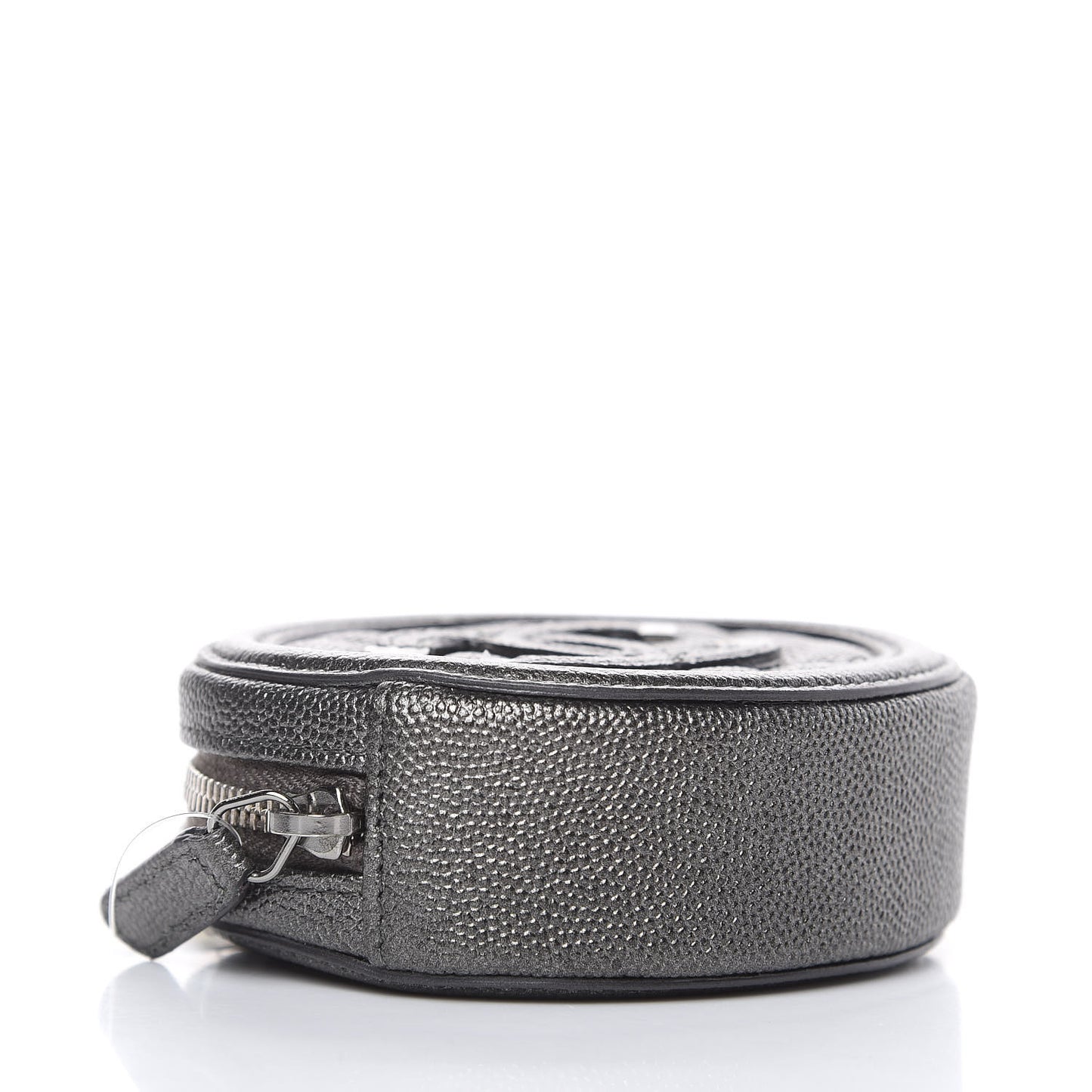 Metallic Caviar Quilted Filigree Zip Around Classic Coin Purse Dark Silver