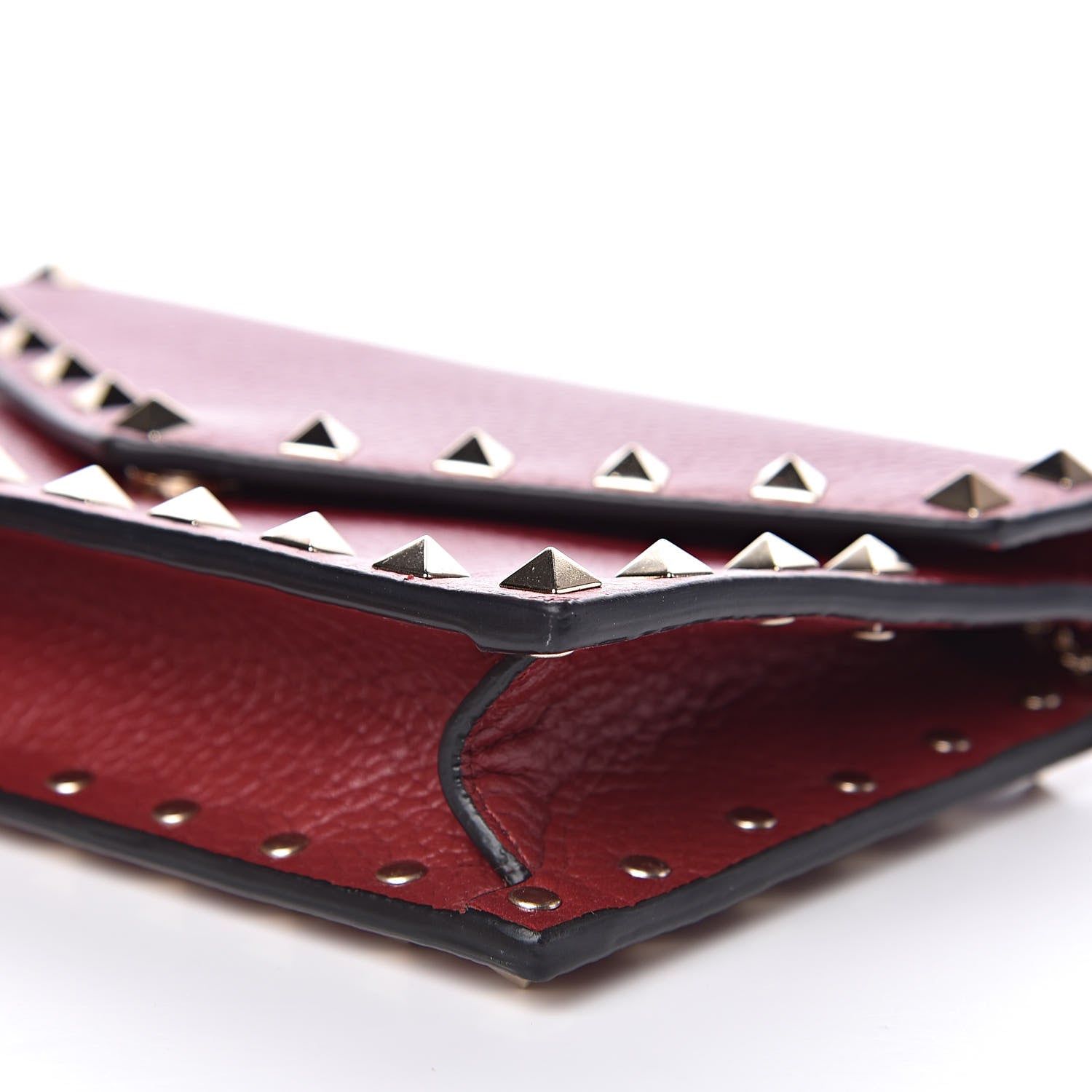 Valentino Garavani Pebbled Calfskin Rockstud Envelope Wallet on Chain Rubino 8 of 10