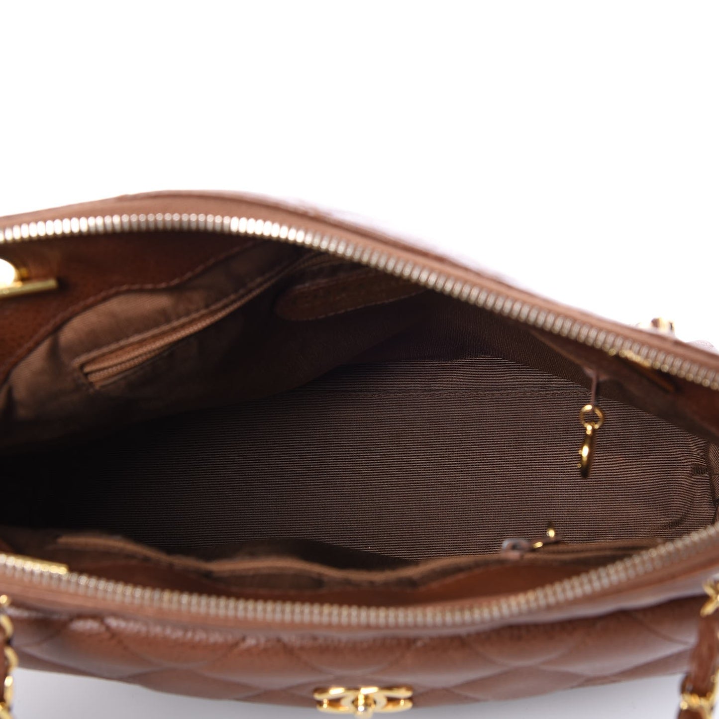 Caviar Quilted Flap Shoulder Bag Light Brown