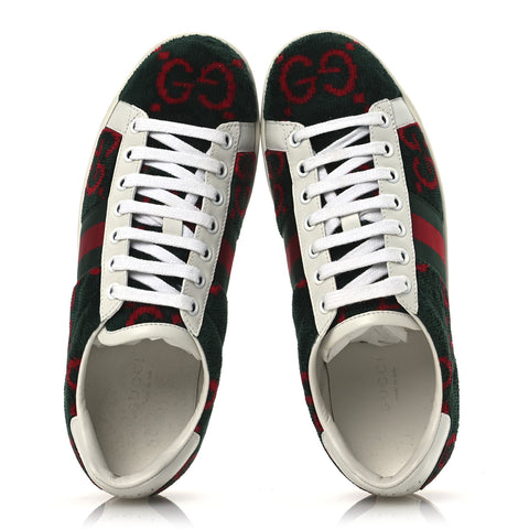 Terry Cloth GG Monogram Web Womens Ace Sneakers 36 Green Red