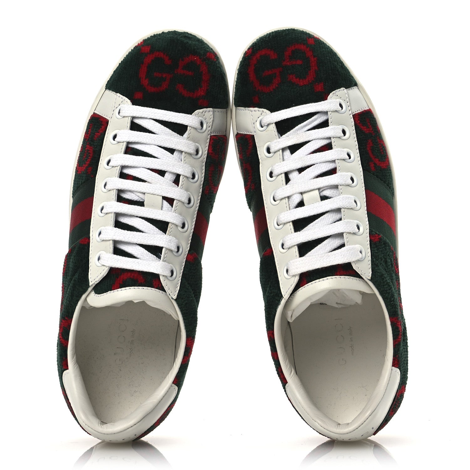 Gucci Terry Cloth GG Monogram Web Womens Ace Sneakers 36 Green Red 2 of 15