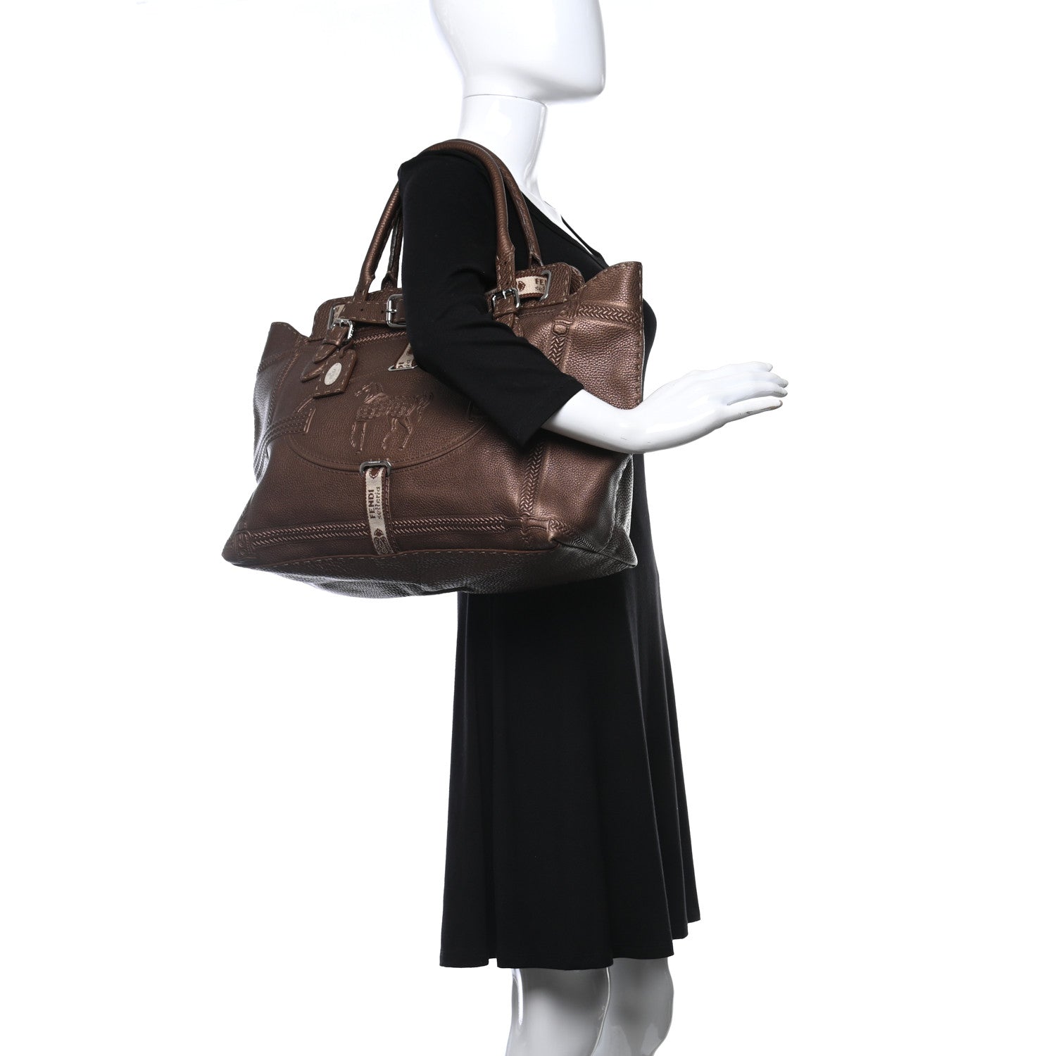 Fendi Calfskin Romano Selleria Large Villa Borghese Tote Bronze 2 of 9