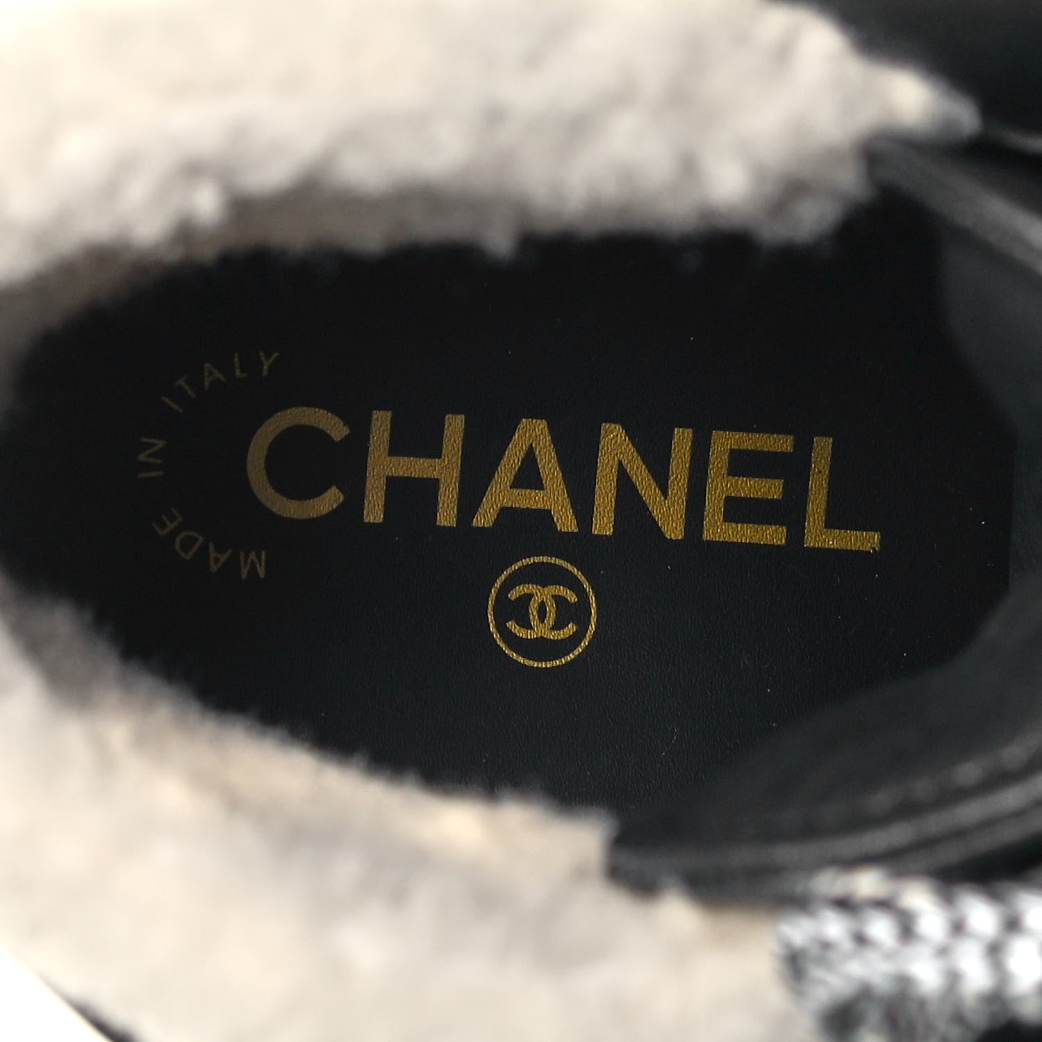 Chanel Lambskin Shearling Suede CC High Lace Up Boots 37 Black 7 of 8