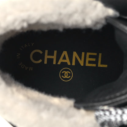Chanel Lambskin Shearling Suede CC High Lace Up Boots 37 Black 7 of 8