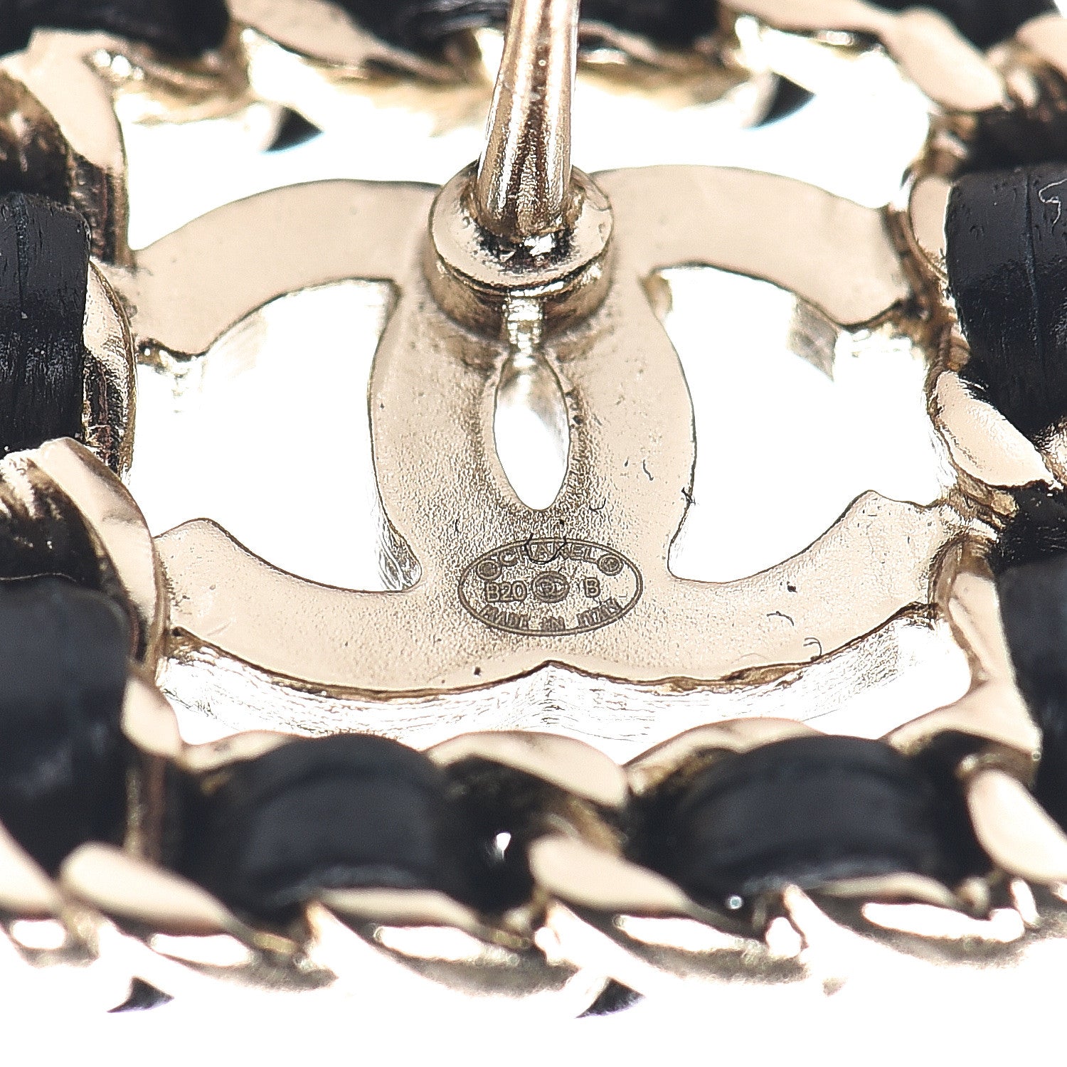 Chanel Crystal Lambskin Chain Sergeant Stud Earrings Black Gold 3 of 5