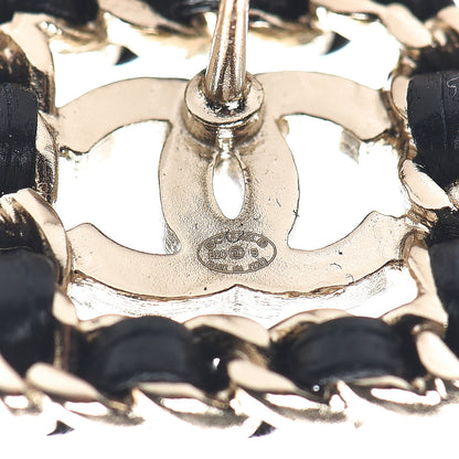 Chanel Crystal Lambskin Chain Sergeant Stud Earrings Black Gold 3 of 5