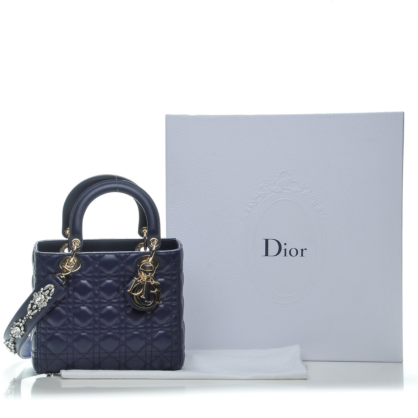 Lambskin Cannage Medium Lady Dior Crystal Strap Blue