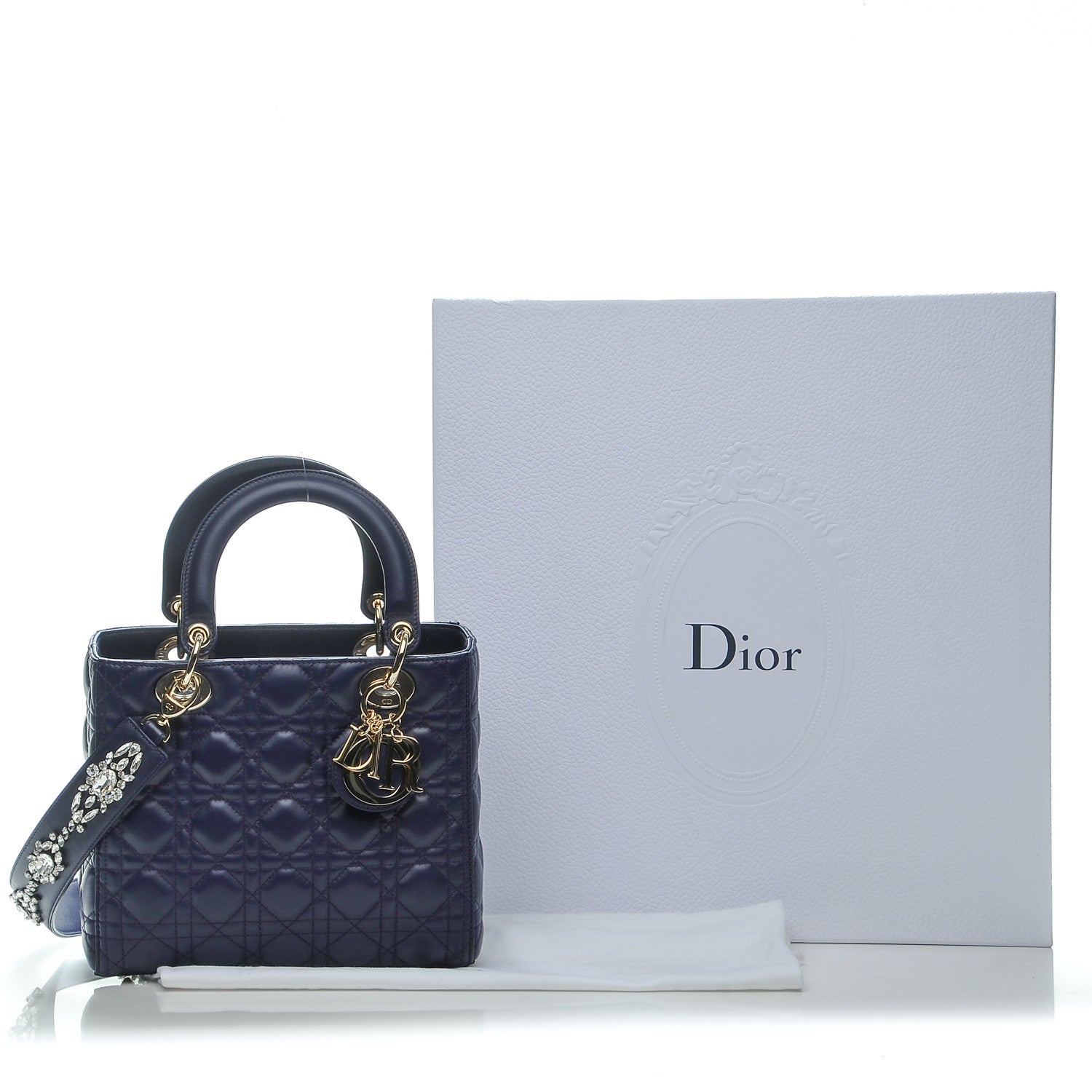 Christian Dior Lambskin Cannage Medium Lady Dior Crystal Strap Blue 9 of 9