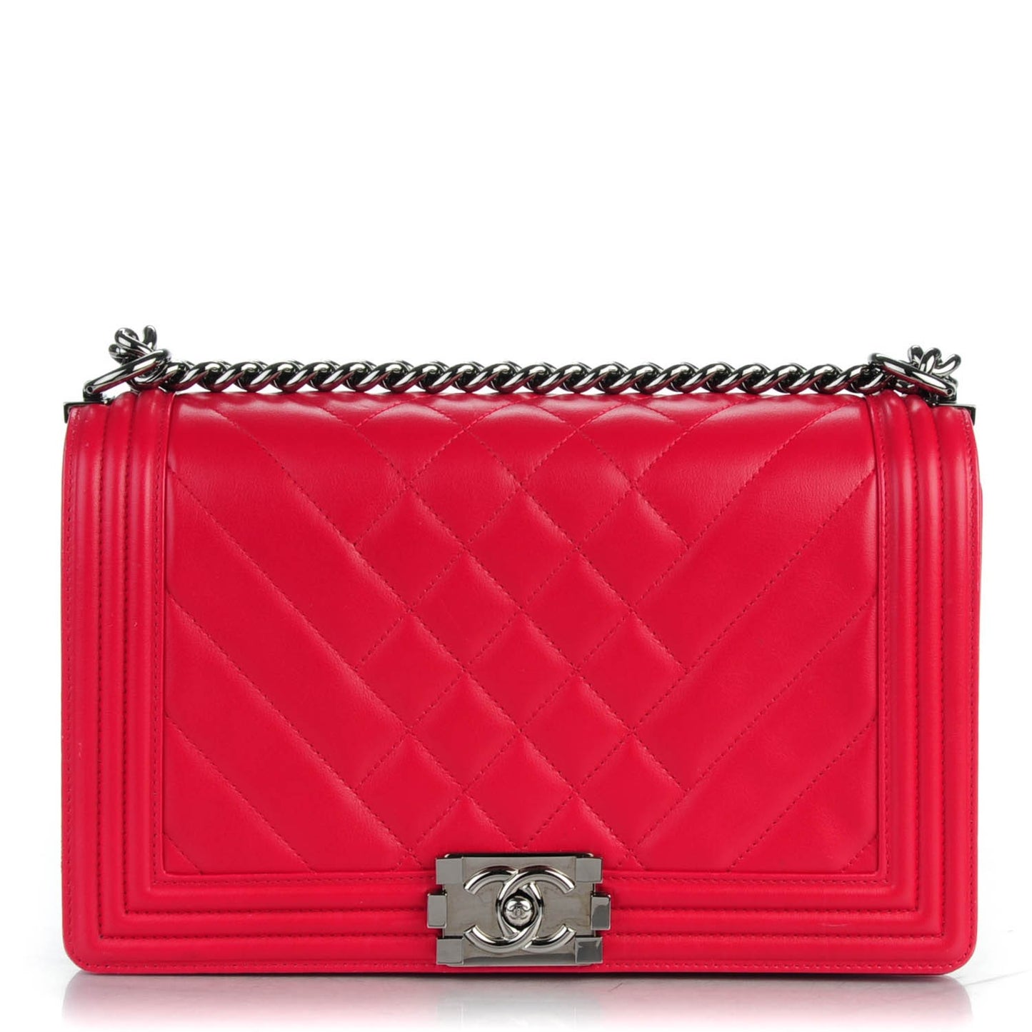 Lambskin Chevron Quilted New Medium Boy Flap Dark Pink